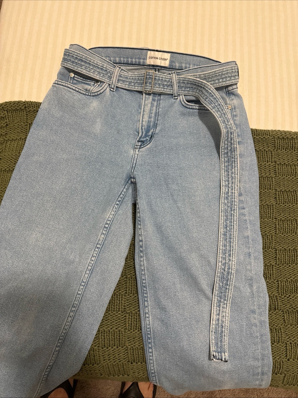 Cotton Citizen Light Blue Straight-Leg Jeans with Integrated Belt